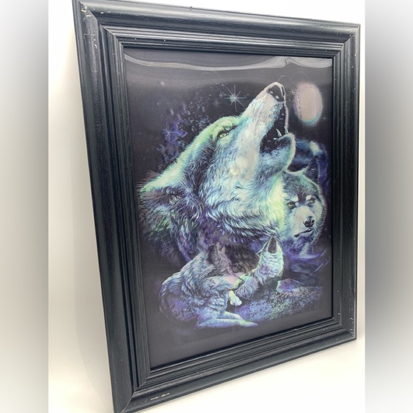 Vintage 3 Dimension Lenticular Framed Watching Wolves Multi Pictures - Picture 2 of 16